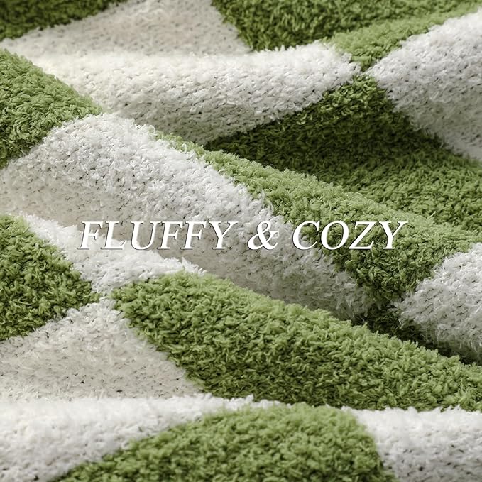 bearberry Fuzzy Checkerboard Grid Throw Blanket Knitted Soft Cozy Warm Microfiber Bed Blanket Decor for Couch Sofa Bed Travel Home (Avocado Green, 60''x80'')