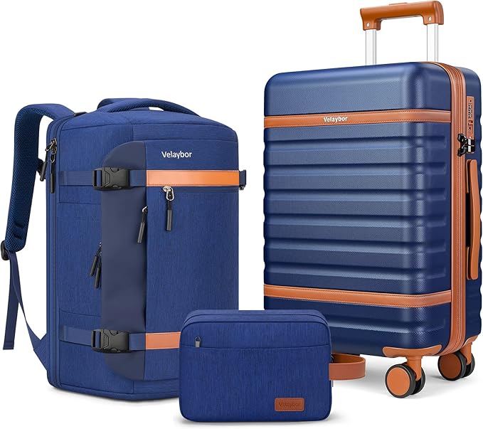 Luggage Sets 3 Piece with Spinner Wheels, Lightweight PC Hardside Suitcase with TSA Lock & YKK Zippers, 20 Inch Carry On Luggage with Travel Bag for Men and Women, Blue