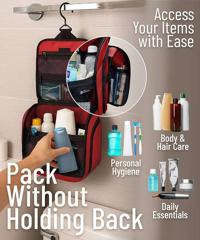 D&D Wanderlust D&D Hanging Travel Toiletry Bag for Men and Women – Cosmetics, Makeup and Toiletries Organizer Kit with 10 Compartments