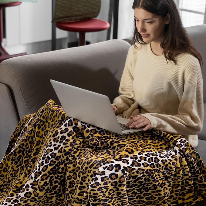 Bnuitland Leopard Print Fleece Flannel Throw Blanket, 300 GSM Double Sided Cheetah Print Blanket for Bed Sofa Couch Travel, Super Soft Fuzzy Fluffy Lightweight for Adults and Kids, 50×60 inch