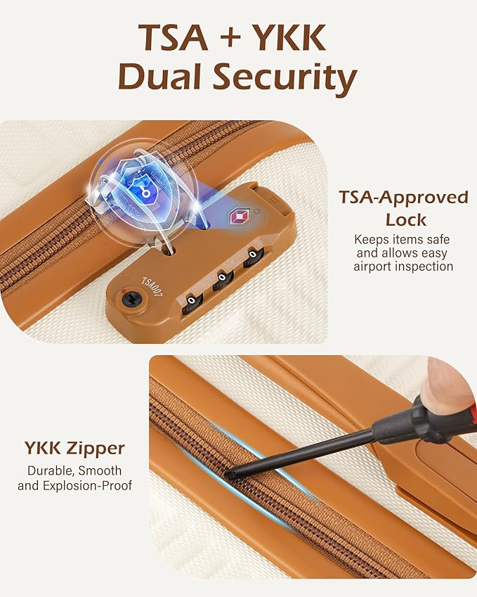 LONG VACATION 6 Piece ABS+PC Hardshell Luggage Set with Spinner Wheels, Lightweight suitcase set with TSA Lock & YKK Zipper