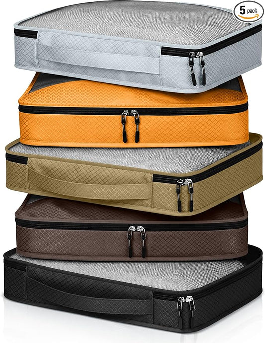 5 Pcs Packing Cubes for Suitcase Large Travel Cubes Carry on Luggage Organizer Bags for Clothes Accessories(M,Apricot)