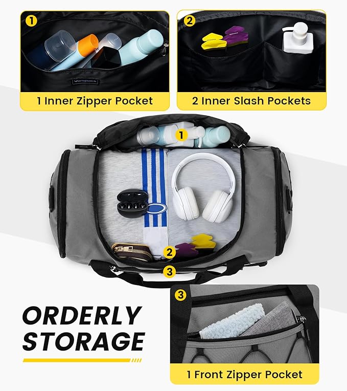 Vorspack Gym Bag for Men - 18 Inches Duffle Bag for Travel Duffel Bag with Shoe Compartment Lightweight Travel Bag for Gym Sports Overnight Weekender - Grey