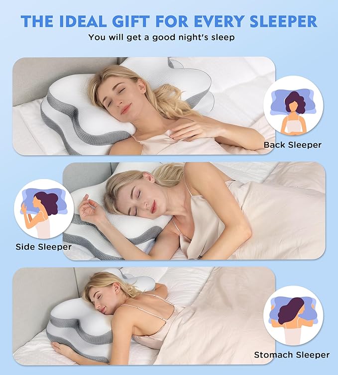 Osteo Cervical Pillow for Neck Pain Relief, Hollow Design Odorless Memory Foam Pillows with Cooling Case, Adjustable Orthopedic Bed Pillow for Sleeping, Support for Side Back Sleepers