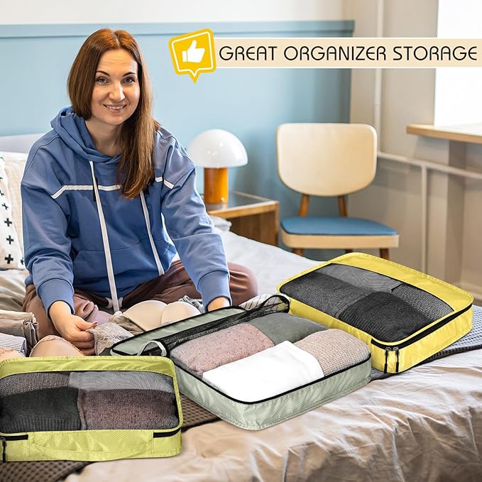 5 Pcs Packing Cubes for Suitcase Large Travel Cubes Carry on Luggage Organizer Bags for Clothes Accessories(M,Yellow)