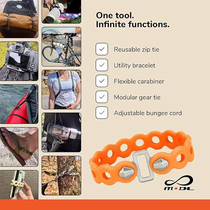 MODL Infinity Tool™ 2.0 Modular Straps (4-Pack) - Flexible Multi-Tool, Gear Strap, Wearable Gadget for Outdoor Adventure, Survival, Camping, Travel, EDC
