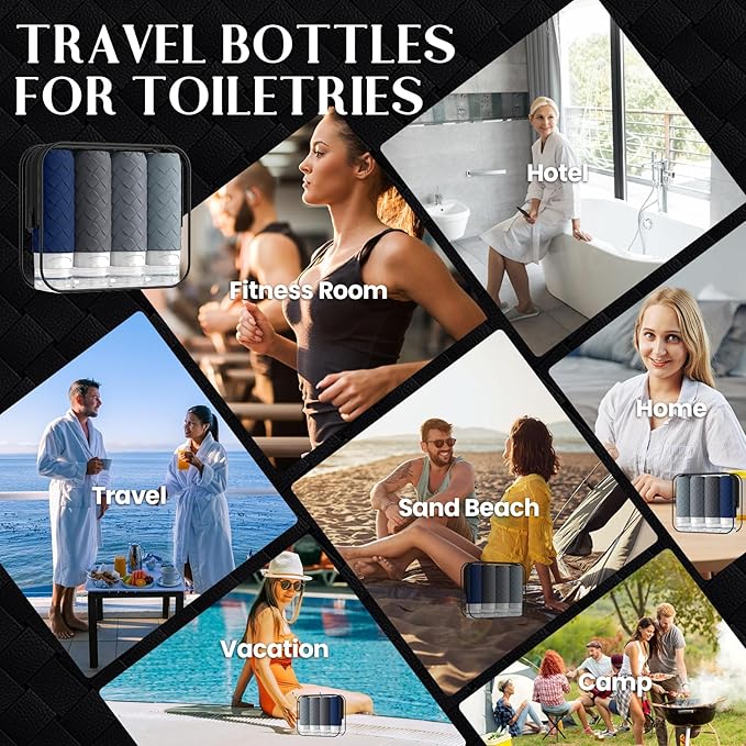 Travel Bottles for Toiletries, TSA Approved Silicone Travel Size Containers for Toiletries, BPA Free Leak Proof Refillable Essentials Accessories, Shampoo and Conditioner Bottles (Navy Blue)