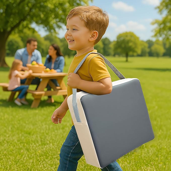 Toddler Booster Seat Dining Table Kitchen Chair, Waterproof Anti-Scratch PU Cushion, Non-Slip Bottom, Adjustable Buckle Straps, Easy Clean Portable Seat Cushion (Dark Grey+White)
