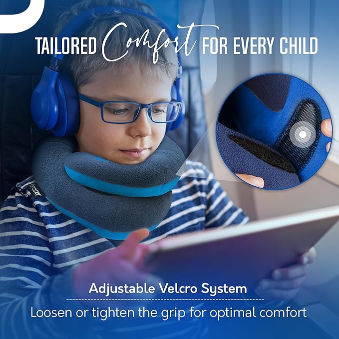 BCOZZY Kids Chin Supporting Travel Pillow for Ages 8–12- Patented Soft Neck Pillow for Head and Chin Support in Car Seat and Airplane. Comfortable Travel Essential. Medium Size, Bag, Light Purple