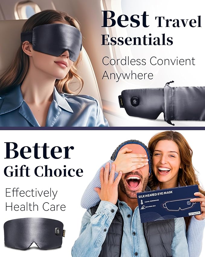 Heated Eye Mask for Dry Eyes: Silk Cordless Eye Warmer Compress for Dry Eyes - Eye Heating Pad for Stye Treatment Headache Tired Eyes Relief - Washable Rechargeable Electric Heat Sleep Masks