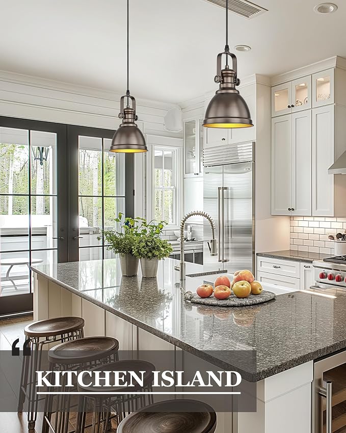 Pendant Lights Kitchen Island, Farmhouse Hanging Lights Fixtures with Metal Shade, Rustic Kitchen Pendant Lighting Over Island for Dining Room, Oil Rubbed Bronze, AD-2151-1P-ORB