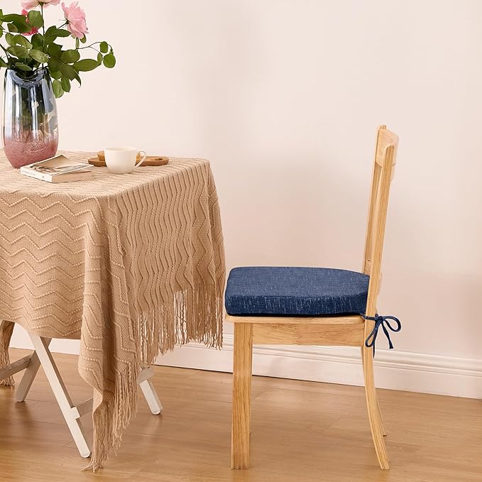 Chair Cushions for Dining Chairs with Ties and Removable Cover, Dining Kitchen Chair Pads with Non-Slip Bottom, High-Resilience Indoor Seat Cushions, 16'' x 16'' x 2'', Set of 6, Navy