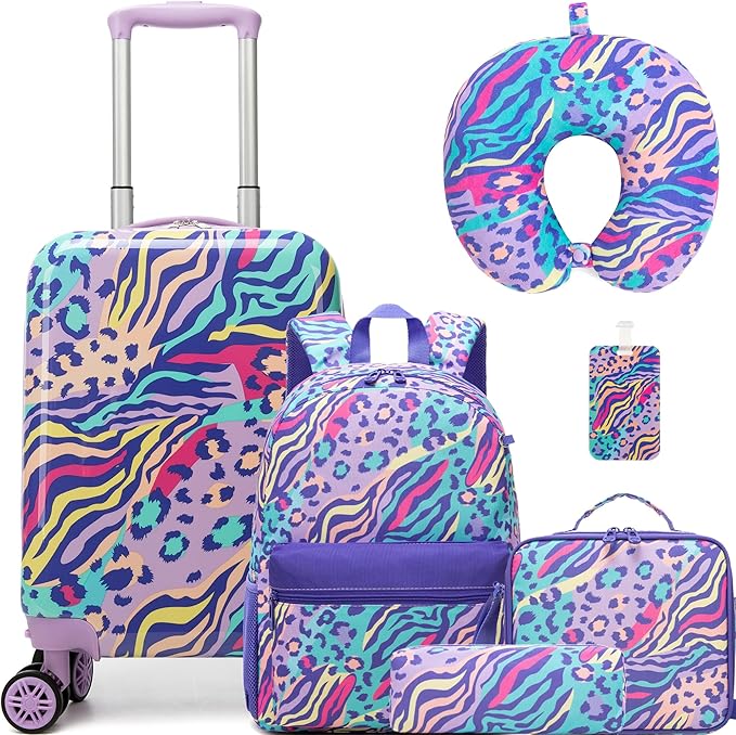 Kids Carry on Luggage Sets 5 Piece Rolling Suitcases for Girls Women with Wheels Toddler Hardshell Suitcase Set Airplane Approved