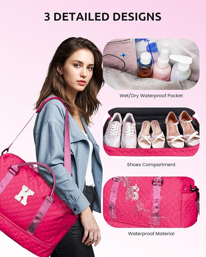 Girls Gifts 10-12, Birthday Gift-Initial Travel Bag with Shoe Compartment, Personalized Weekender Bag, Monogram Overnight Bag for Women, Letter Travel Bag with Makeup Bag (Letter R)