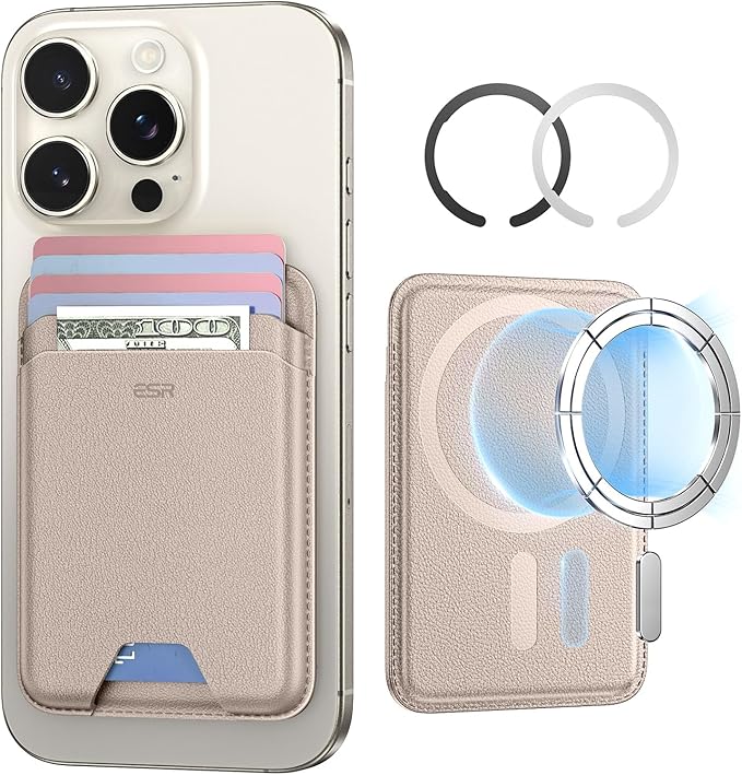 ESR for MagSafe Wallet, 5 Card Holder with RFID Blocking, MagSafe Sticker Included, Slim Magnetic Wallet for iPhone 17e/17/16/15/14/13/12 Series, Selected Samsung Devices, Not for Mini,Desert Titanium