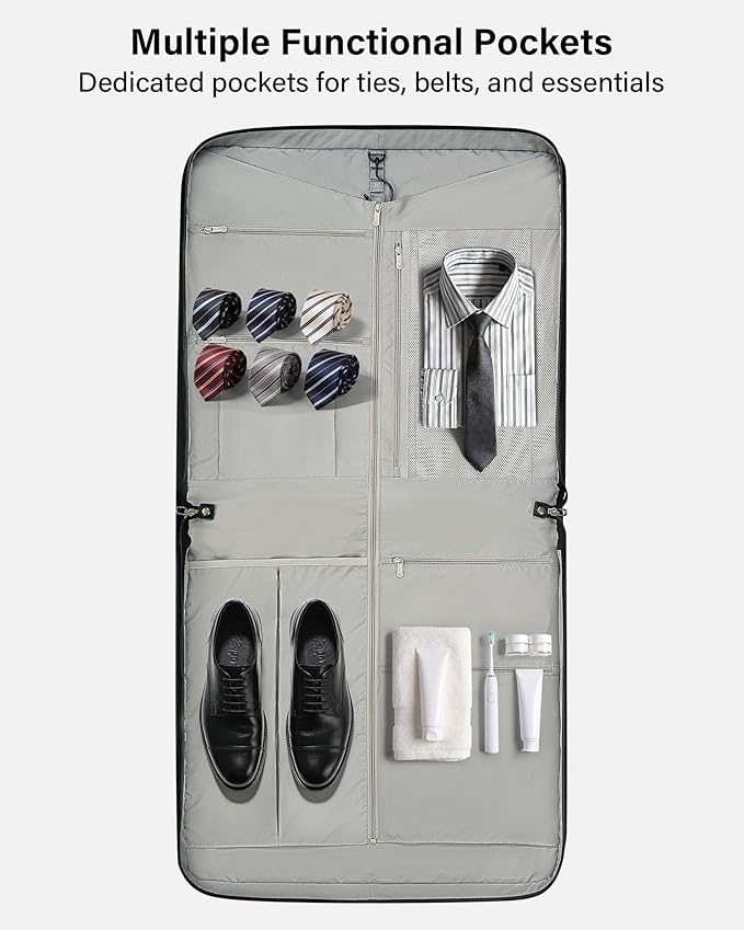 Hanke Premium Garment Bags for Travel, Business Travel Suit Bag with Wrinkle-Free System, Fits 4 Suits & 17.3'' Laptop, Carry On Garment Bag with Shoe Compartment, Shoulder Strap, Black