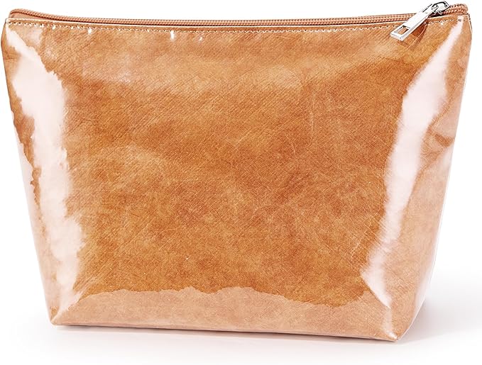 WLLWOO PVC Waterproof Makeup Bag Kraft Paper Cosmetic Bag Travel Toiletry Zipper Pouch Organizer for Women Purse