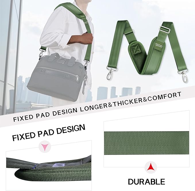 59 Inch Shoulder Straps, Soft with Ultra-Thick Fixed Shoulder Pad, Two Way Independently Adjustable Buckle Replacement Straps for Laptop Bag Messenger Bag Tool Bag Luggage,Green
