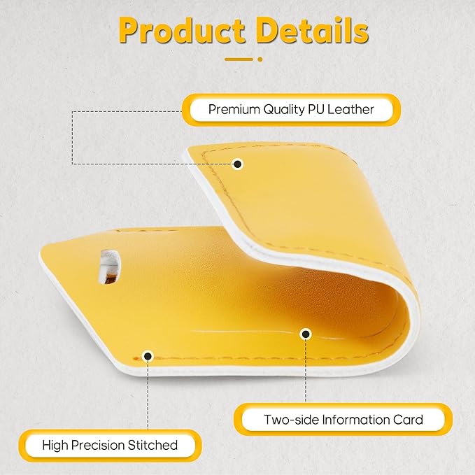 Travelambo 16 Pack Luggage Tags for Suitcases Privacy Protection Bag Tags Faux Leather Travel Accessories Essential, Energetic Yellow