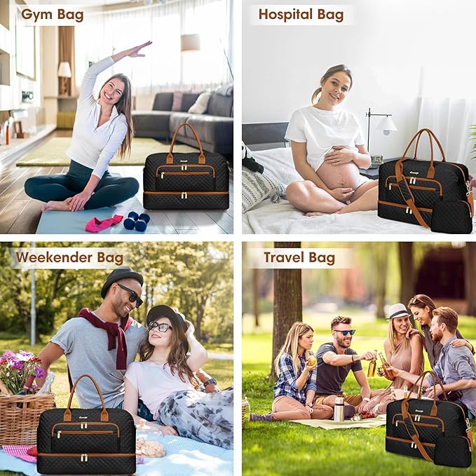 Travel Duffle Bag Weekender for Women - Carry-On Overnight Bag Personal Item Bag with Shoe Compartment & Wet Pocket Large Weekend Tote Bags with Toiletry Bag Hospital Bags for Labor and Delivery