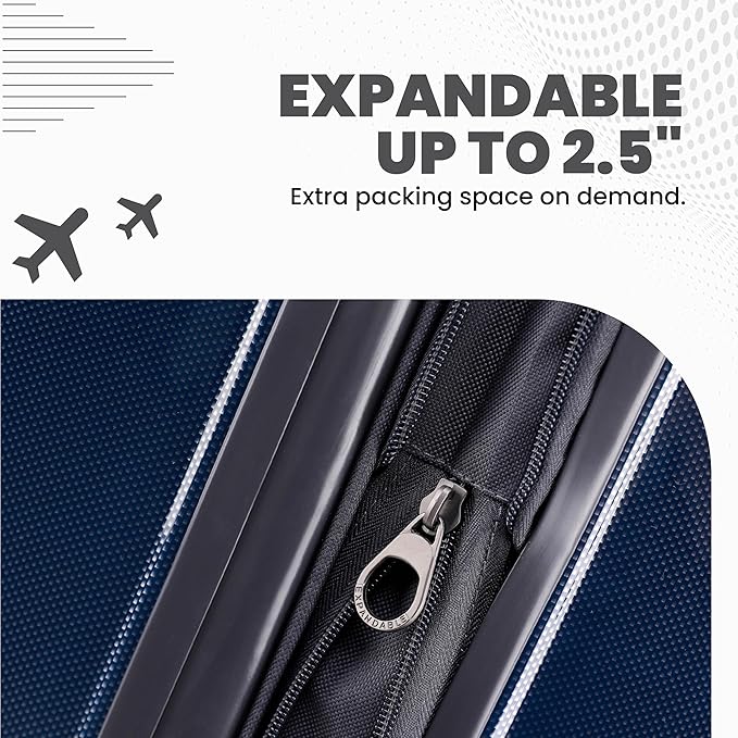 Spyder Rails Expandable Hardside Upright Suitcase with 360° Spinner Wheels, TSA Approved Lock (Navy, Medium Checked)