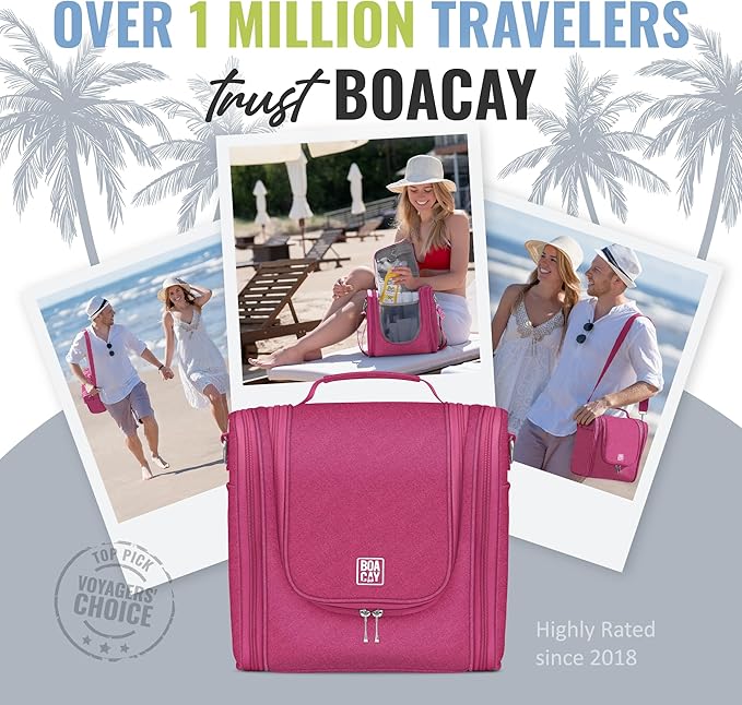 BOACAY Extra Large Hanging Travel Toiletry Bag for Women and Men, Makeup Bag, Bathroom & Shower Organizer Kit for Accessories, Cosmetics, Essentials