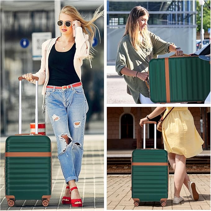 Kono Airline Approved Carry On Luggage 22x14x9 inches, with TSA Lock, 20 Inch Expandable Lightweight Hardshell Suitcase (Green, Suitable for 1-3 Days of Travel)