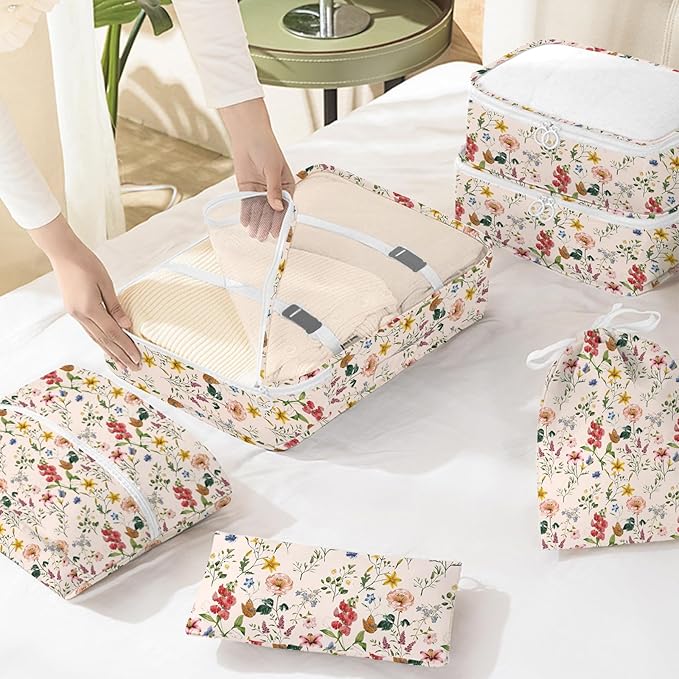 KPX 8 Set Packing Cubes for Travel, Luggage Packing Organizers Accessories Large Toiletries Bag for Clothes Shoes Cosmetics (Retro Flower)