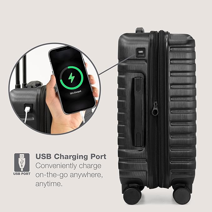U.S. Traveler Boren Expandable Hardside Rugged Travel Luggage with 8 Spinner Wheels, Black, 2-Piece Set