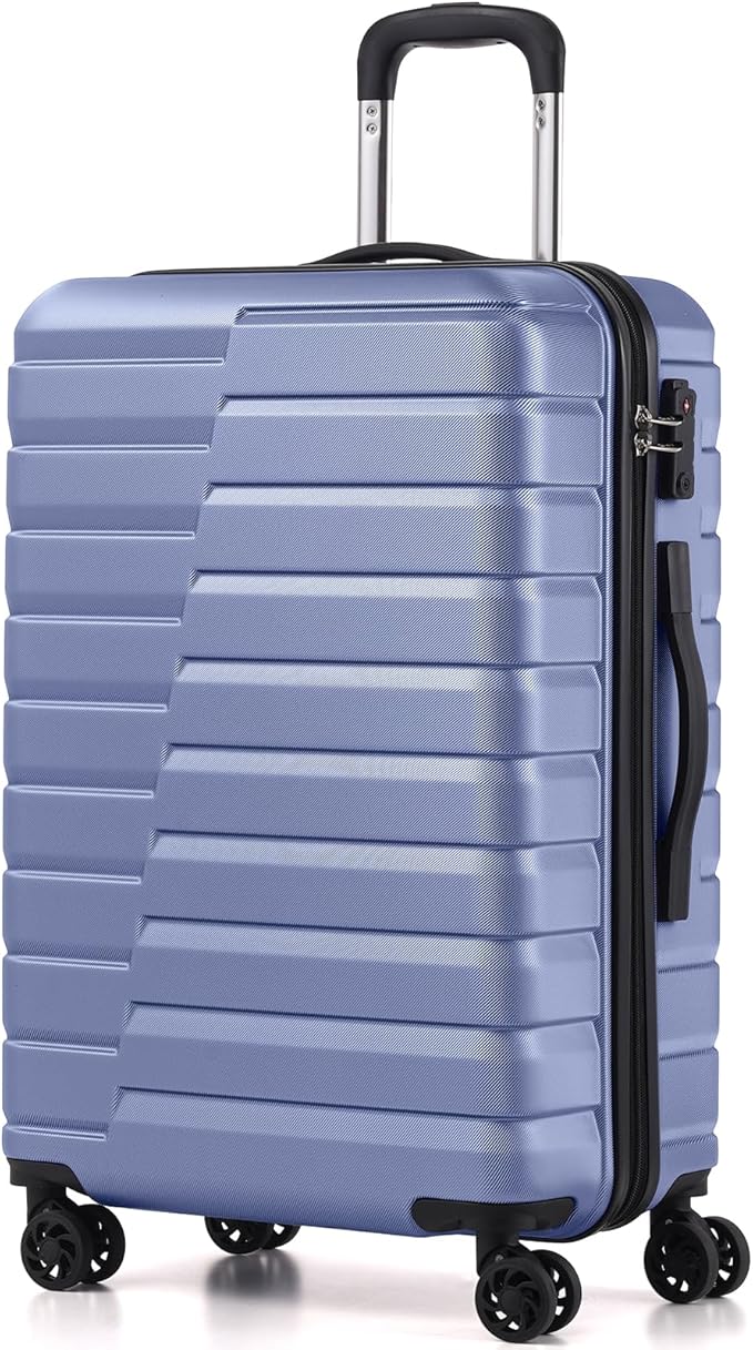 Coolife Medium Checked Luggage with Spinner Wheels Hardside Suitcase TSA Lock Telescopic Handle(Blue)