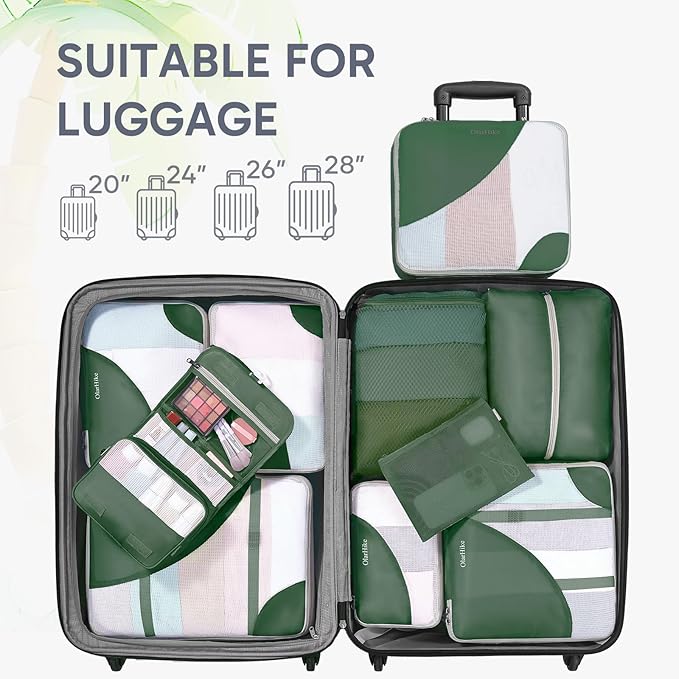 10 Set Packing Cubes for Travel, Gifts for Women Mom,Anti-Tearing Suitcase Organizer for Luggage with Shoe & Hanging Toiletry Bag,OlarHike Vacation Essentials & Accessories for Cruise Ship