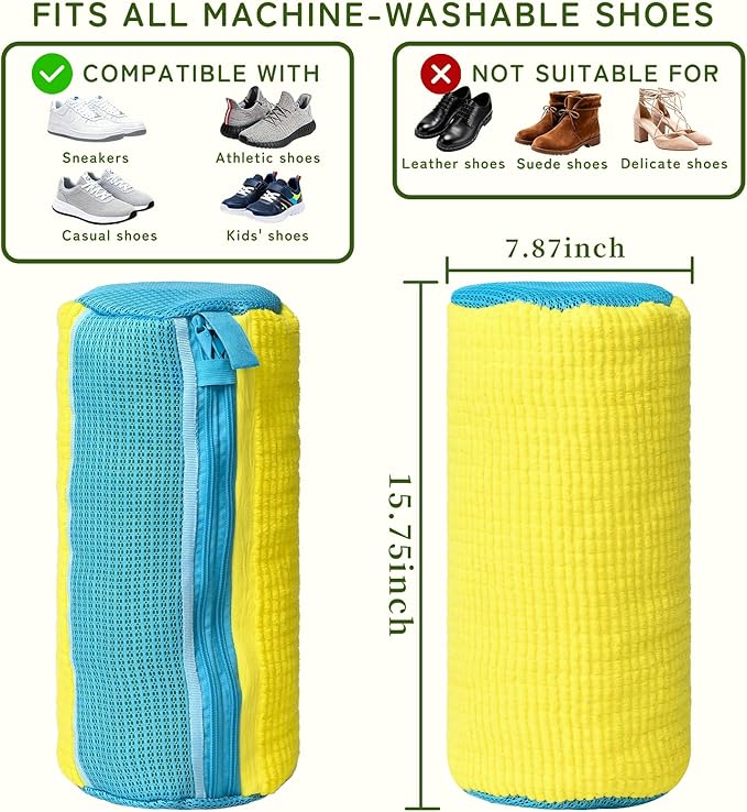 Anybar Shoe Washing Machine Bag –2 Pcs Reusable Laundry Shoe Bag 360° Deep Cleaning Sneaker Washing Machine Bag Fits All Shoe Types Microfiber Inside with Self-locking Zipper (Yellow)