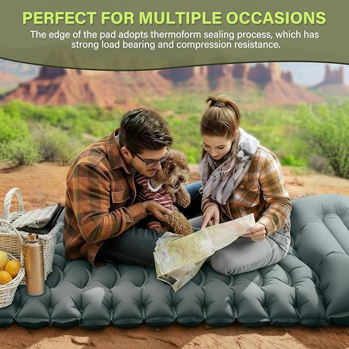Camping Sleeping Pad, Ultralight Camping Mat with Pillow Built-in Foot Pump Inflatable Sleeping Pads Compact for Camping Backpacking Hiking Traveling - Gray