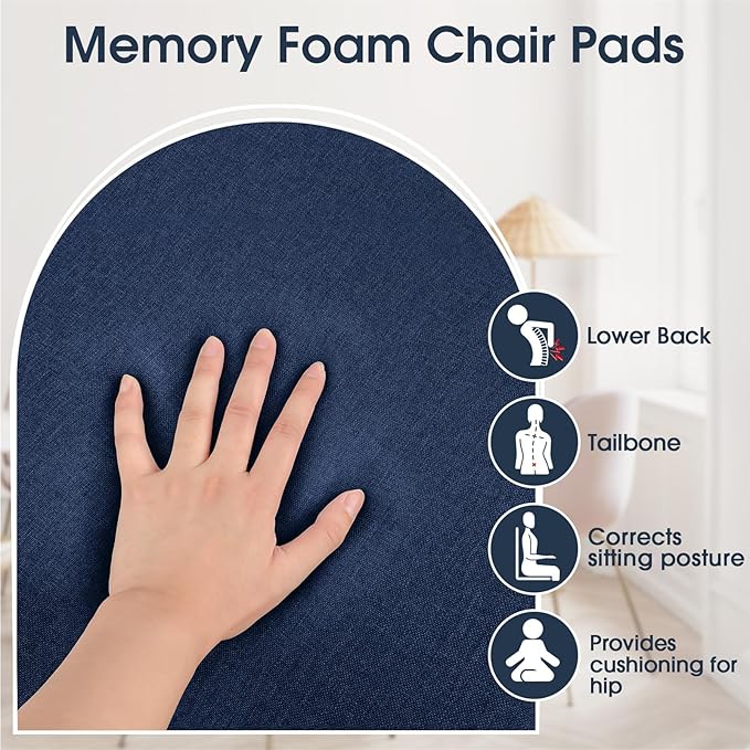 TushGuard Chair Cushions for Dining Chairs Set of 4, Soft Seat Cushions for Kitchen Chairs, Non-Slip Bottom with Ties, Comfortable Everyday Chair Pads, Navy Blue
