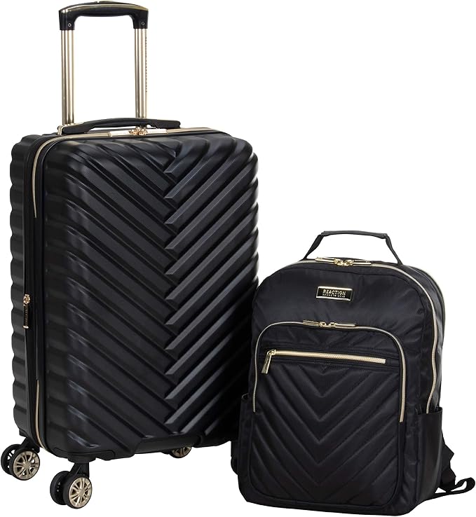 Kenneth Cole REACTION Madison Square Lightweight Hardside Chevron Expandable Spinner Luggage, Black, 2-Piece (20" Carry On + Backpack)