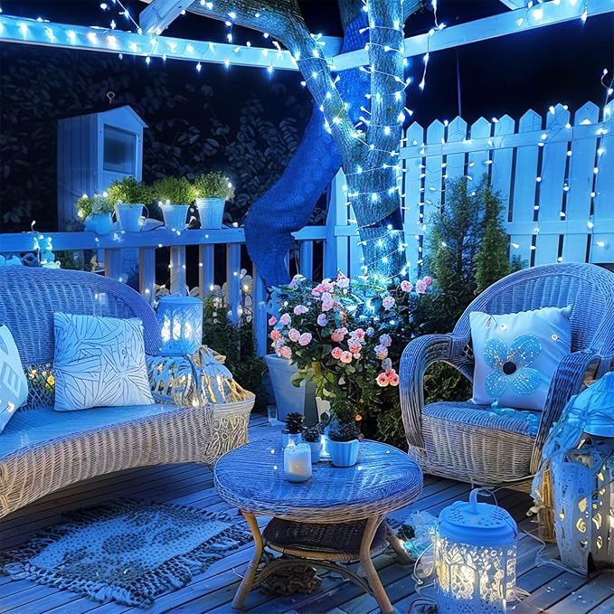 JMEXSUSS 200 LED Blue Christmas String Lights Indoor Outdoor Plug in | 66ft Blue Halloween Lights Clear Wire, 8 Modes Waterproof Christmas Tree Lights for Party Bedroom Wall Christmas Decoration