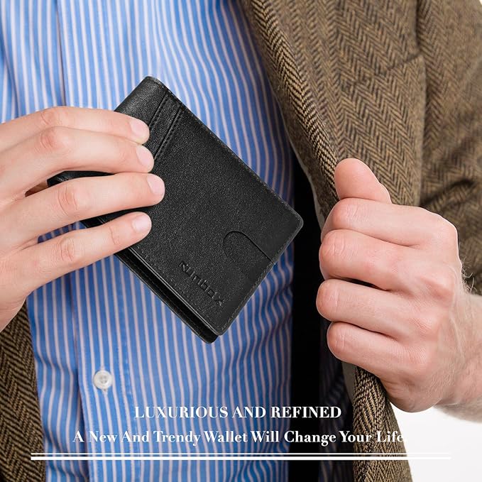 RUNBOX Wallet for Men Slim Rfid Leather 2 ID Window With Gift Box | Slim, Rfid, 2 ID Window, With Gift Box, Slim, Rfid