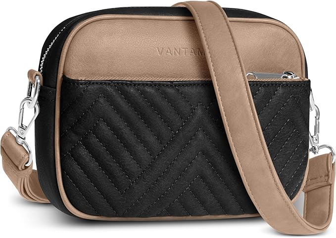 Vantamo Premium Quilted Crossbody Bags for Women with Anti-Pickpocket Clip, Vegan Leather Handbags, Travel Purses for Women