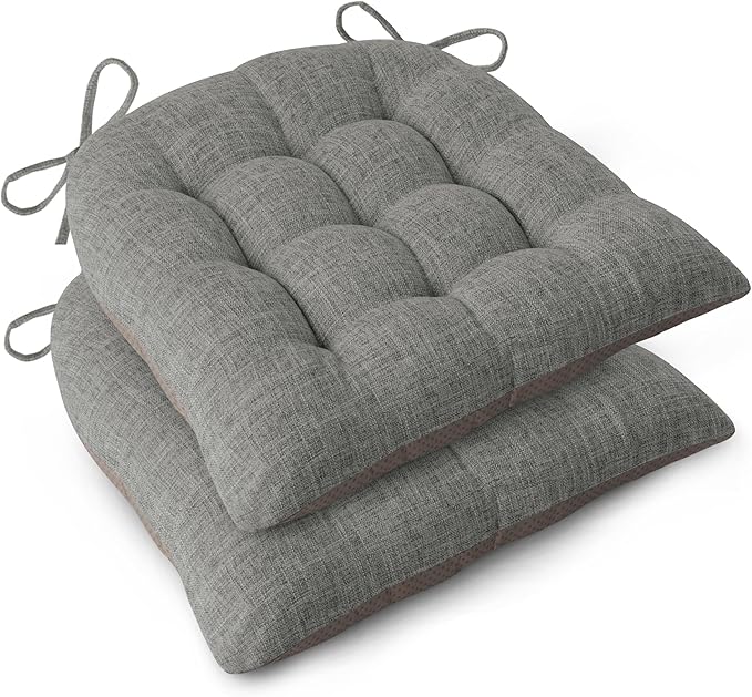 Chair Cushions for Dining Chairs Set of 2 Durable D-Shaped Seat Cushions with Non-Slip Backing Secure Ties Thick Cozy Seat Pad for Kitchen Dining Room Office(18x16.5x3in Light Grey)