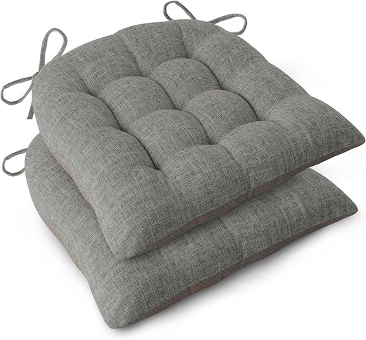 Chair Cushions for Dining Chairs Set of 2 Durable D-Shaped Seat Cushions with Non-Slip Backing Secure Ties Thick Cozy Seat Pad for Kitchen Dining Room Office(18x16.5x3in Light Grey)