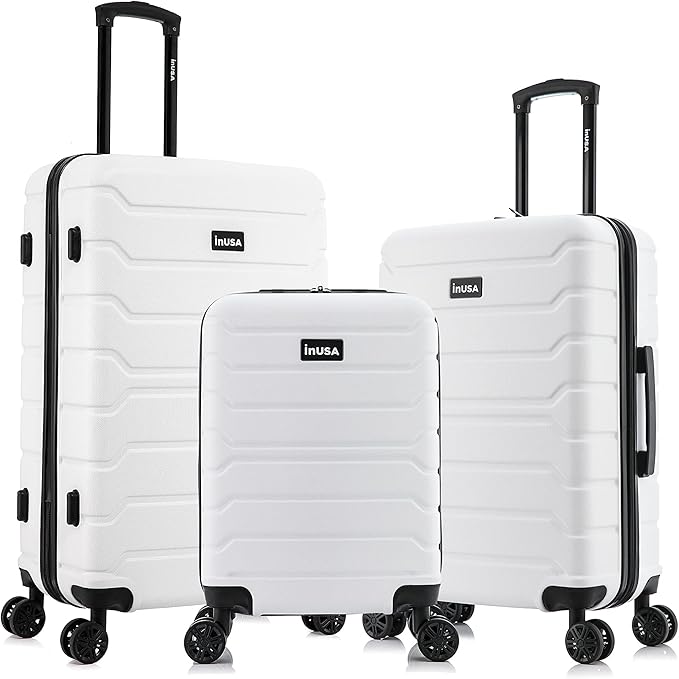 InUSA TREND Luggage with Spinner Wheels | Durable Lightweight Hardshell Suitcase,Travel sets with Handle and Trolley | (20in, 24in, 28in) 3 Piece Set | White