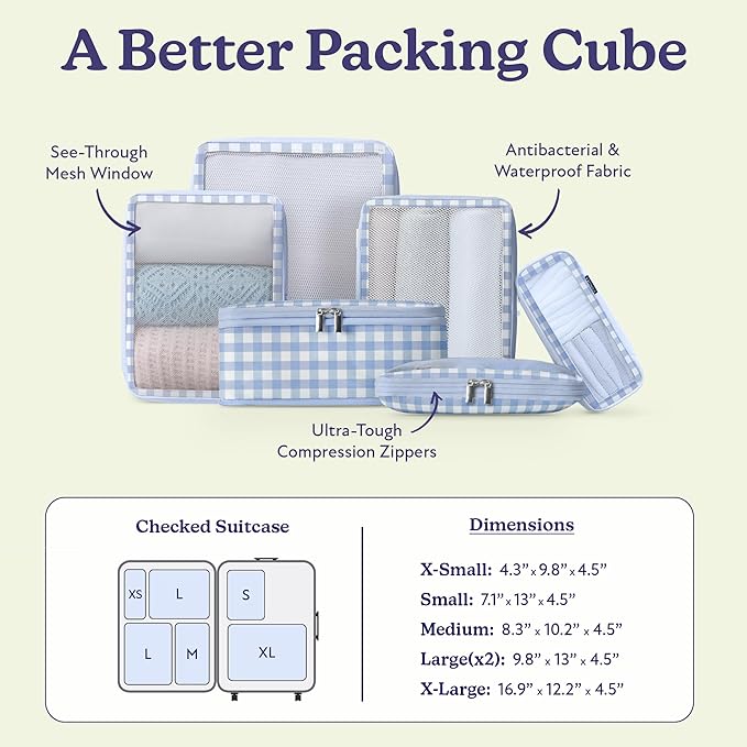 Vandel Space-Saving Compression Packing Cubes for Women, Men, 6-Pack Compressible Carry On Suit Case Organizer Luggage Packing Cubes for Travel Compression Organizer Bags for Luggage, Suitcase Cube