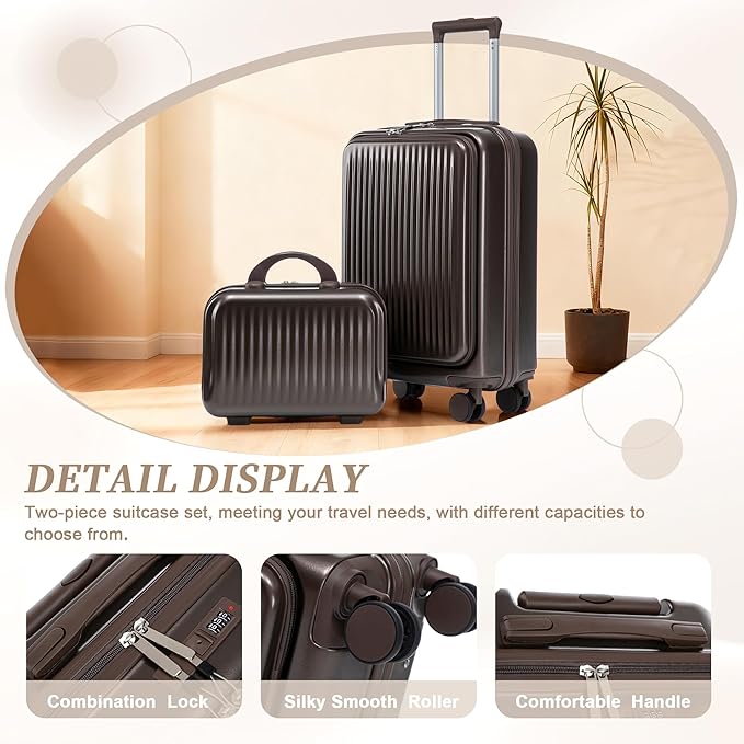 Hardside Luggage, Durable ABS Suitcase with Spinner Wheels, 20/14 Inch