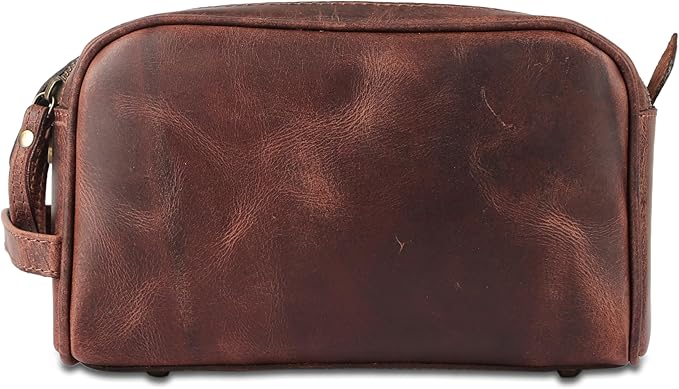 KomalC Travel Toiletry Bag – Premium Leather Dopp Kit for Men & Women with Water-Resistant Lining & Spacious Zippered Organizer