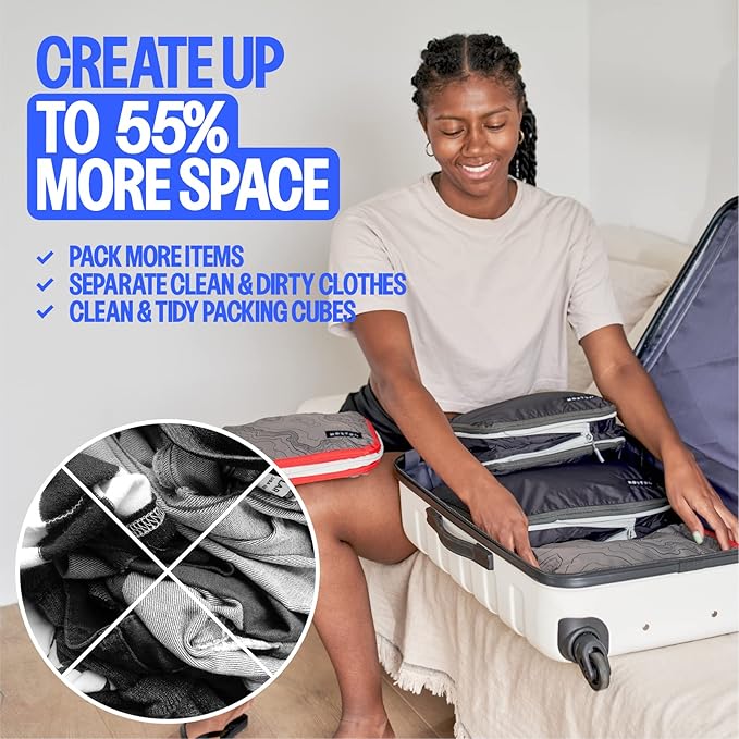 Acteon Compression Packing Cubes - 2 Pack Clean Dirty Separate Zipper - Lightweight Travel Packing Cubes for Luggage - Suitcase Organizer Travel Cubes - Large Small Laundry for Clothes Shoes Makeup