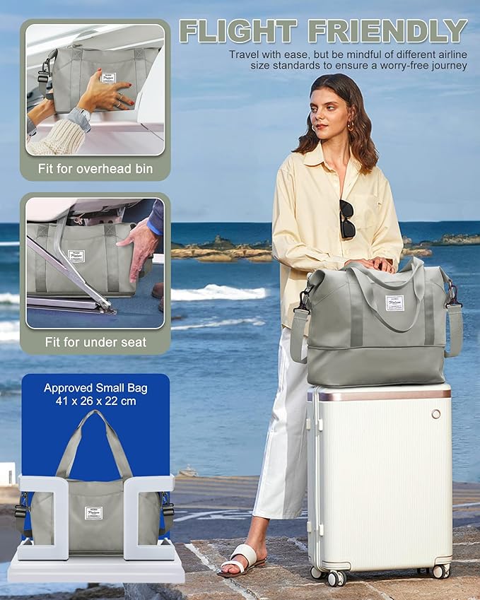 Travel Duffel Bag, Sports Tote Gym Bag, Shoulder Weekender Overnight Bag for Women