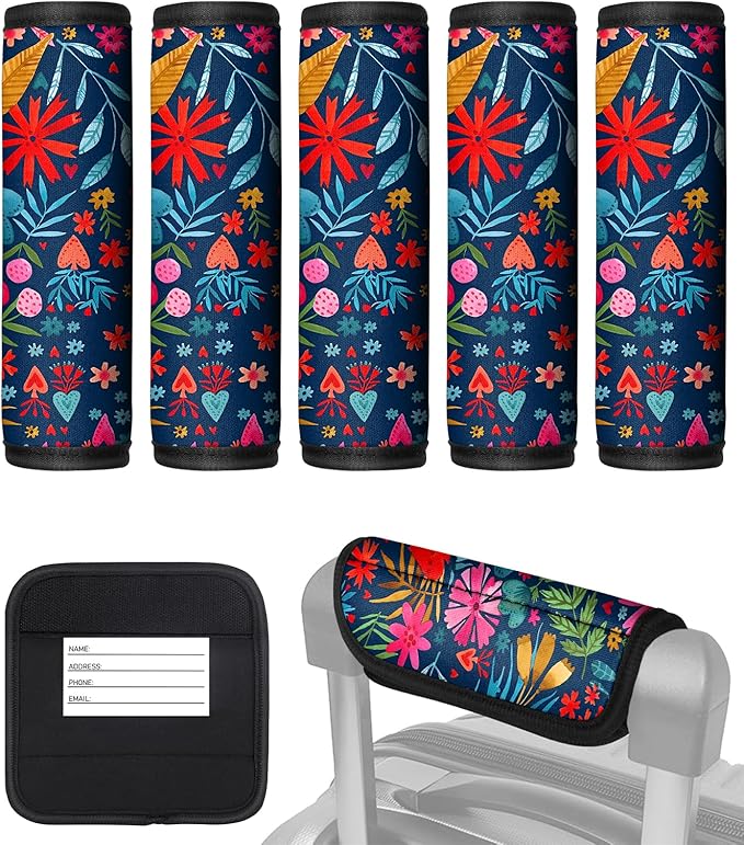 Slohif Luggage Handle Wrap 5Pcs Suitcase Identifier - Bag Strap Cover for Bogg Travel Accessories Easy Identification Bright Marker Sleeve Grips Comfort Neoprene Concealed Tag for Airport Plant