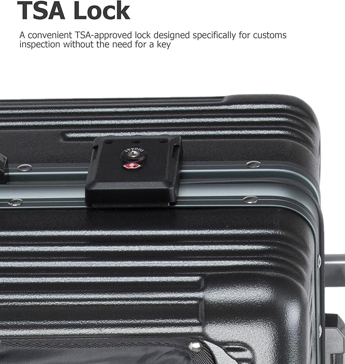 feilario Aluminium Frame PC Hard Shell Spinner Wheels Luggage,22.5"X15"X9.5" Airline Approved Built-In TSA lock Carry on Suitcase, with Cup Holder, USB Port, Phone Holder