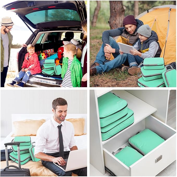 Gonex Compression Packing Cubes, 4pcs Expandable Storage Travel Luggage Bags Organizers (Mint Green)