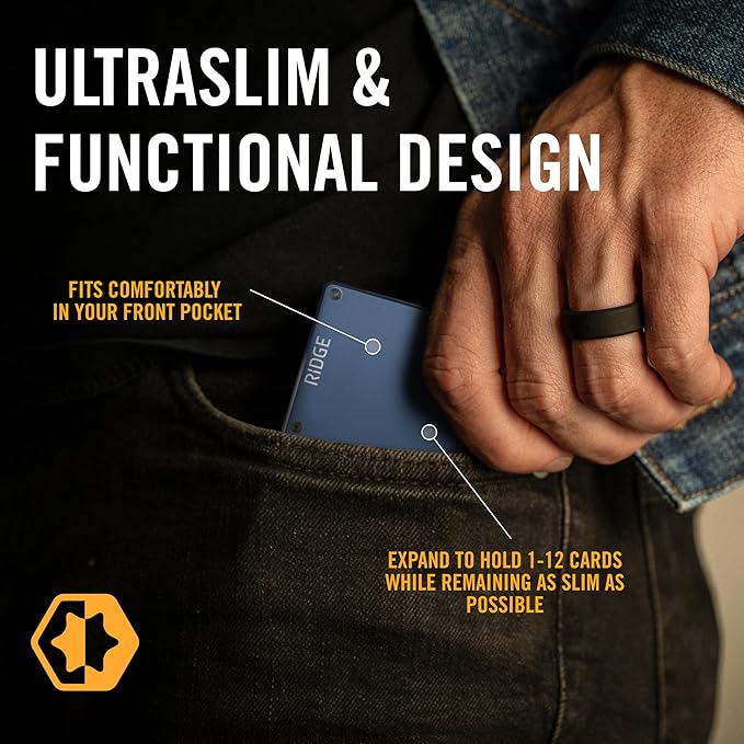Ridge Wallet for Men - Slim Minimalist Compact Wallet and Card Holder, RFID Protected Front Pocket Wallets for Men with Integrated Cash Strap